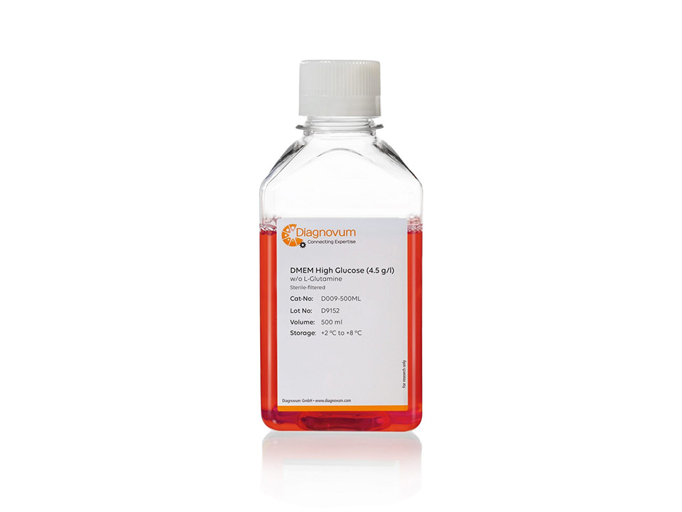 DMEM High Glucose (4.5 g/l), w/o L-Glutamine / 500 ml