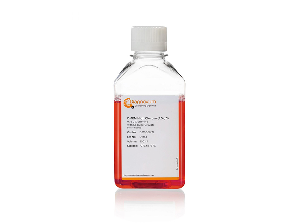 DMEM High Glucose (4.5 g/l), w/o L-Glutamine, with Sodium Pyruvate / 500 ml